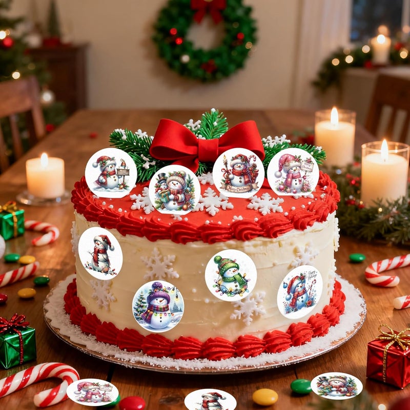 Fyeoxle 36PCS Edible Snowman Cupcake Toppers Wafer Paper Winter Snowman Cupcake Picks for Holiday Theme Christmas Party Baby Shower Birthday Supplies - Image 4